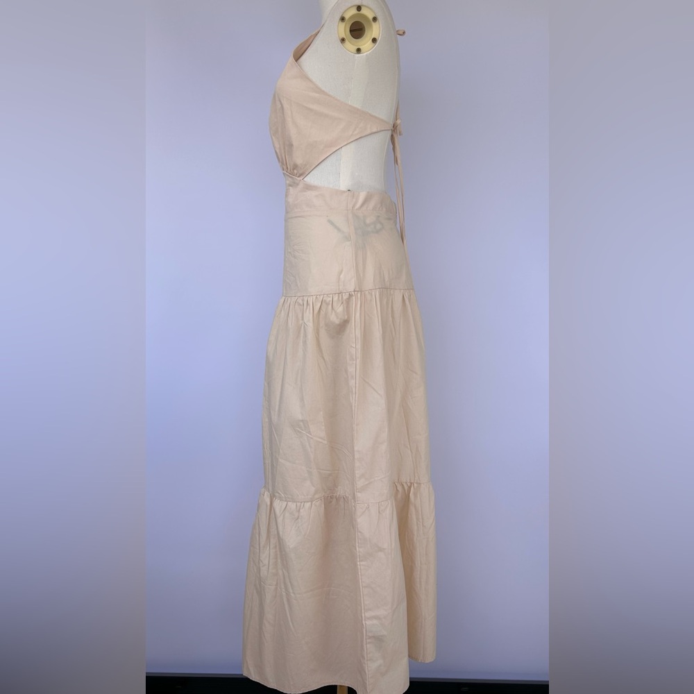 Forever 21 Women’s Halter Neck Tiered Skirt Maxi Dress Side Cutout Oatmeal Med - Picture 3 of 10